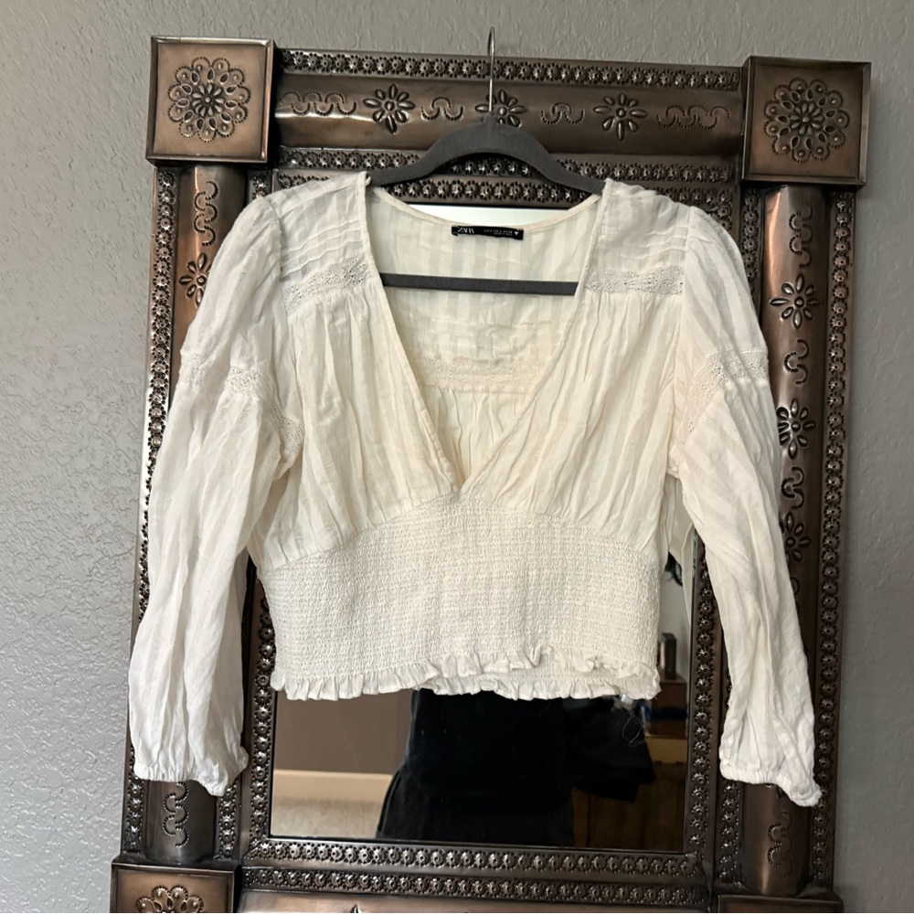Zara Cream Crop Top Long Sleeve